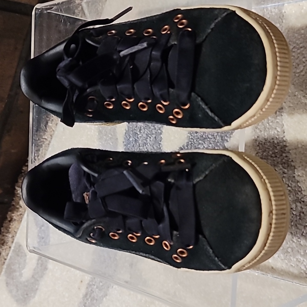 Puma 12C black suede XL lace VR rose gold grommets elastic laces